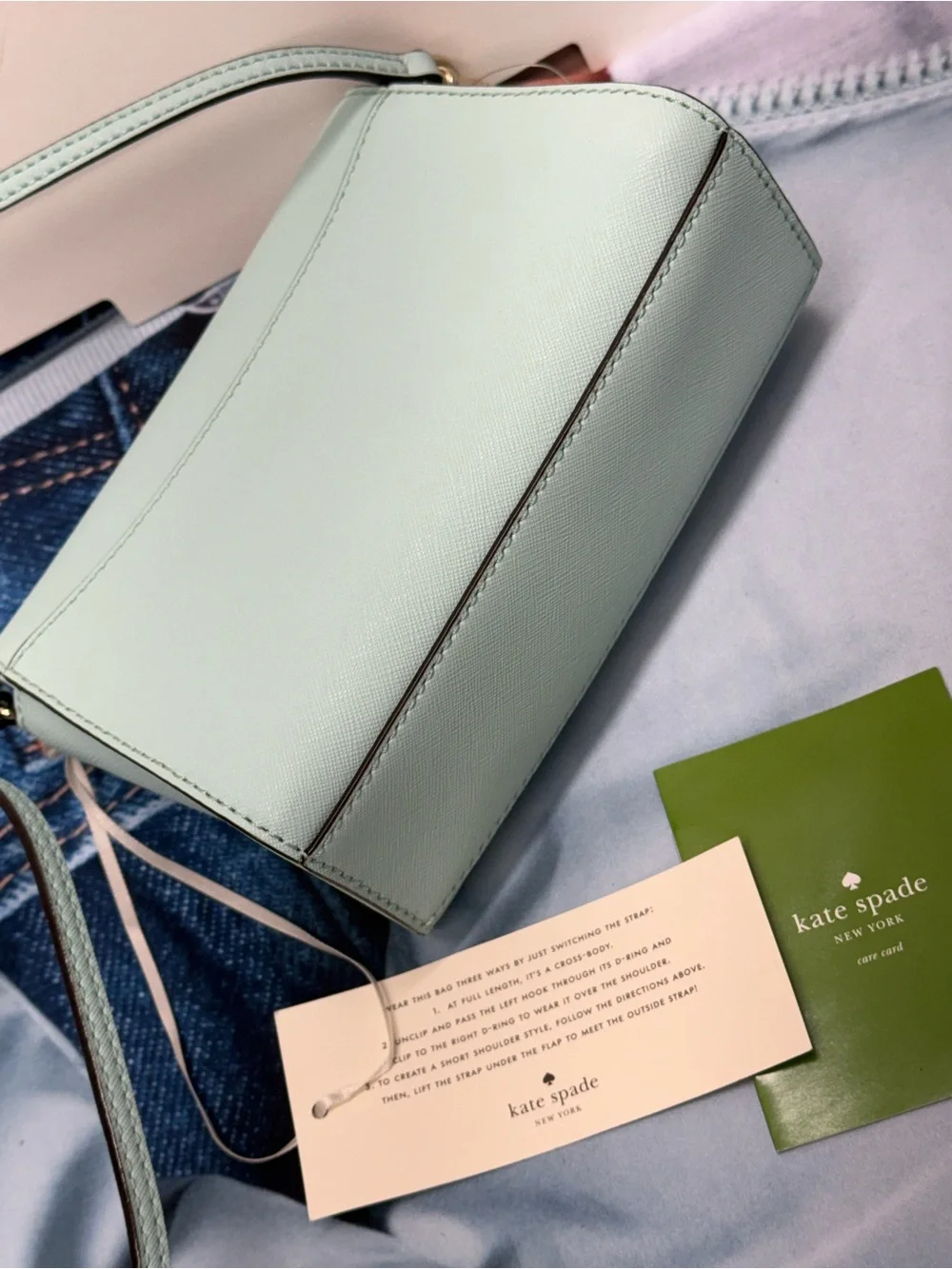 (new+tag) Kate Spade mint green saffiano leather crossbody bag grace blue